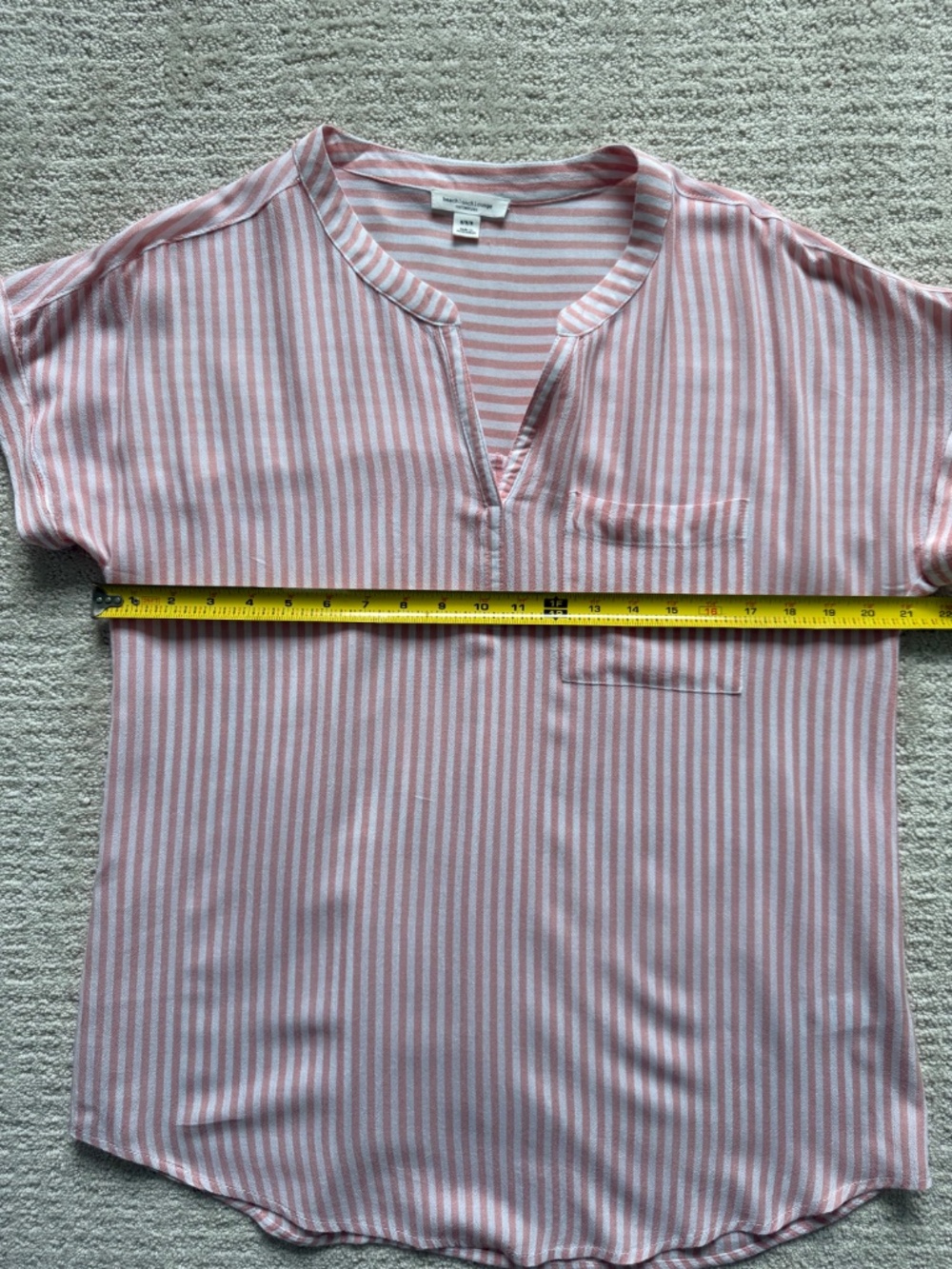 BEACH LUNCH LOUNGE | Pink & White Striped Short Sleeve Shirt Sz M - Picture 3 of 5